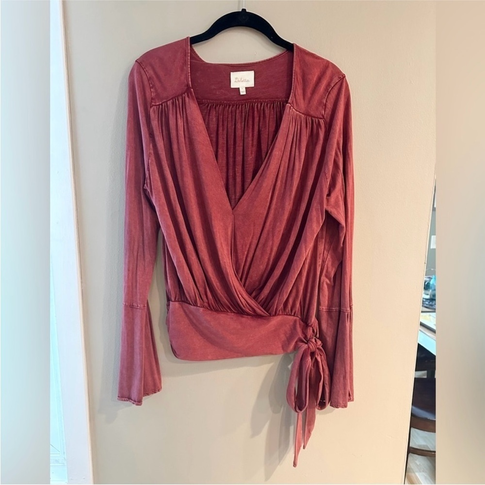 Deletta Draped Red VNeck Blouse Size M